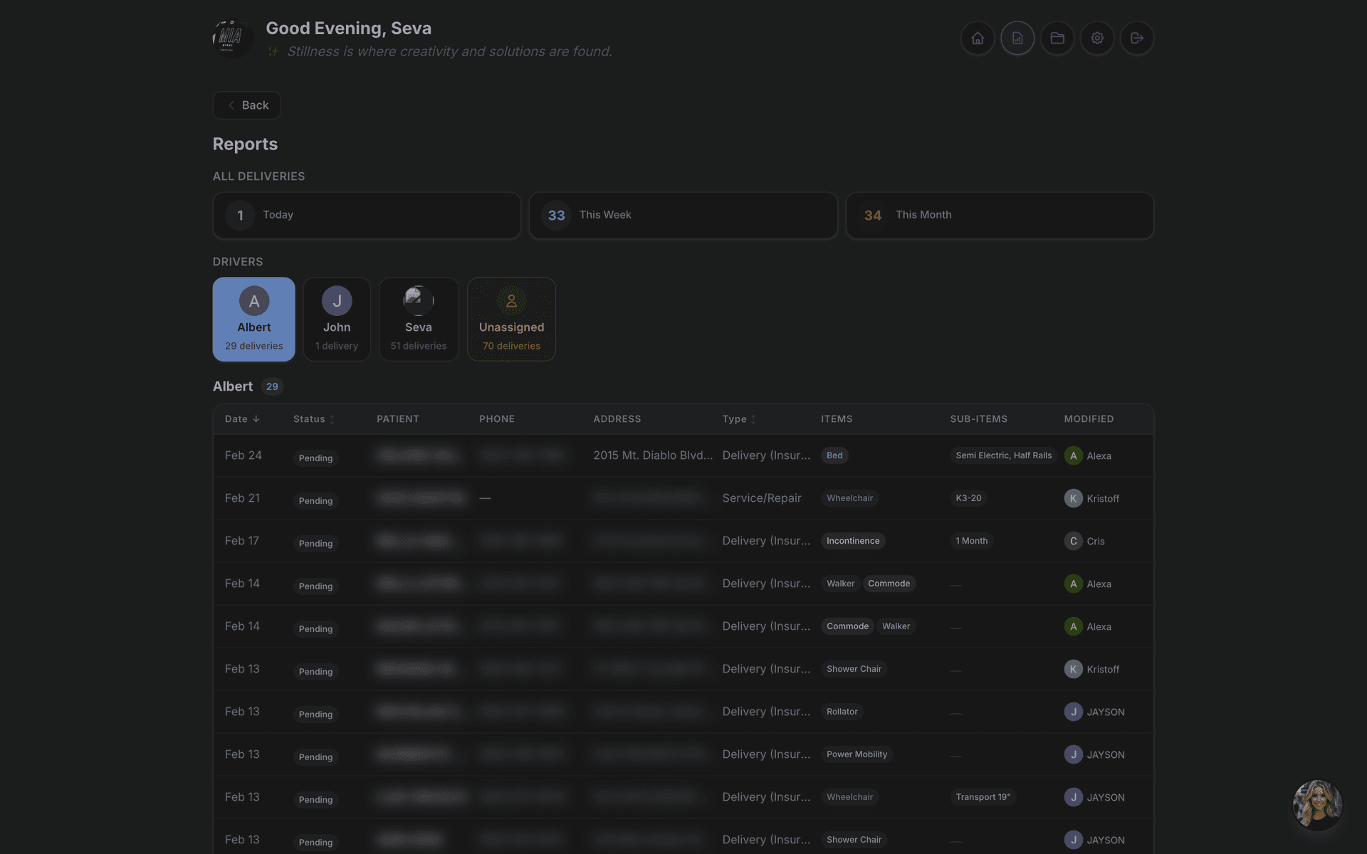Delivery reports and driver management