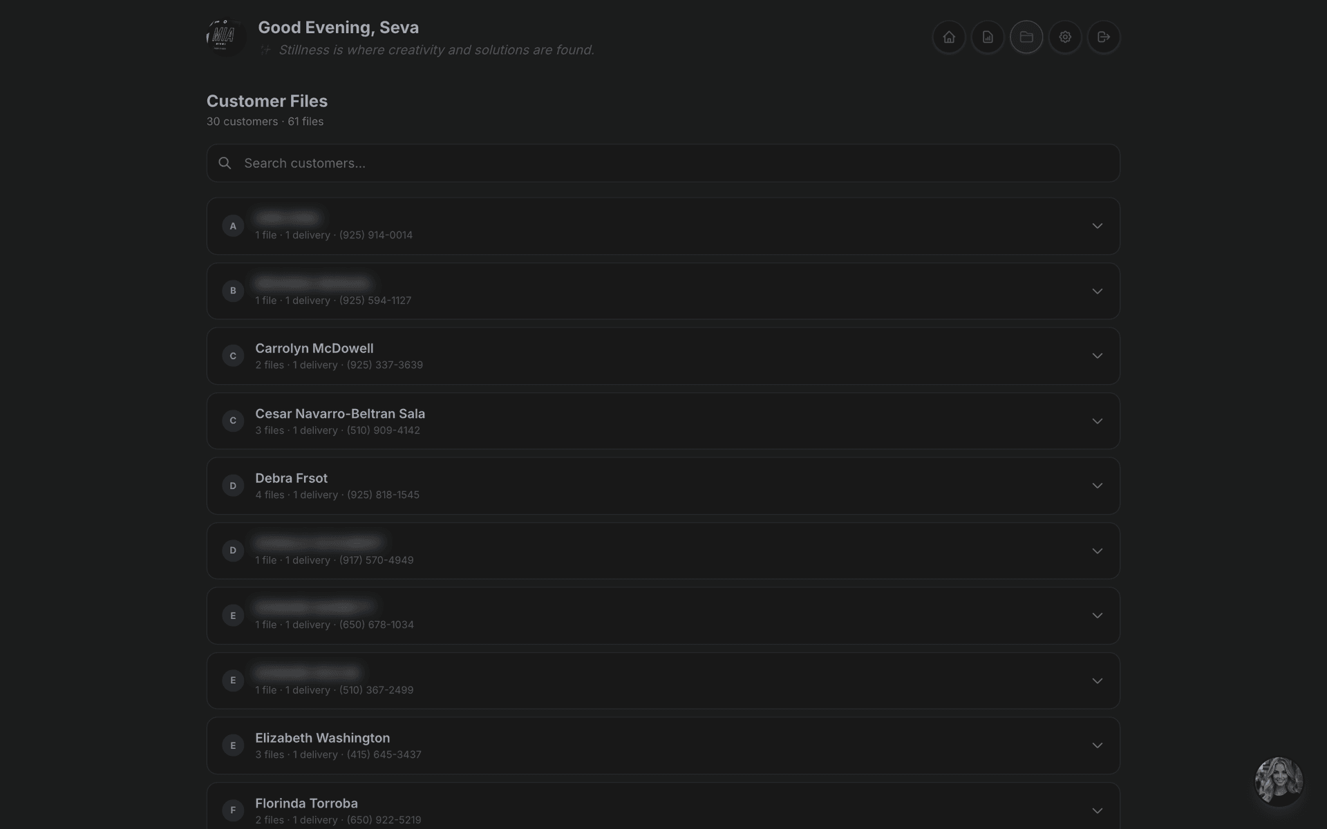 Customer files and document management